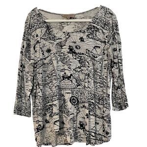 Philosophy Black Print Stretch Three Quarters Sleeve Blouse